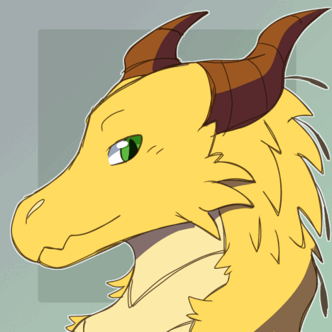 Stryker’s beautiful face in profile. A golden dragon with a beak-like mouth and many sharp, uplifted scales and quills